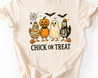 Comfort Colors® Chick or Treat Shirt, Funny Halloween Chicken Shirt, Spooky Goose Tee, Cute Fall Shirt, Kids Halloween Outfit