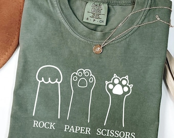 Comfort Colors® Rock Paper Scissors,Funny Cat Paw Shirt, Unisex Shirt for Cat Lover, Cat Owner Shirt, Cat Paws Shirts, Gift for Cat Mom