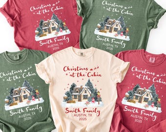 Comfort Colors® Custom Family Christmas at the Cabin Shirts, Retro Matching Group Holiday Tee, Xmas Cabin Crew, Winter Lodge Ski Tee