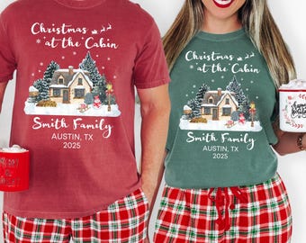 Comfort Colors® Christmas At The Cabin Family Shirt, Matching Xmas Cabin Crew, Personalized Name Holiday Reunion Tee