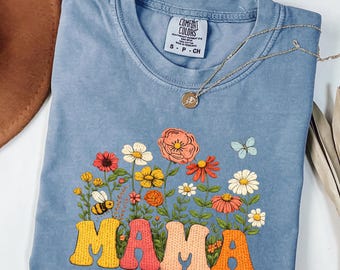 Comfort Colors® Floral Mama Shirt, Wildflowers Mama Tee, Retro Mom Shirt, Mother's Day Gift for Mom, Cute Floral Mama Tee