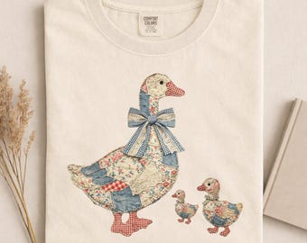 Comfort Colors® Mama Goose Family Shirt, Faux Patchwork Bird Lover Tee, Grandmacore Cottagecore Mothers Day Gift