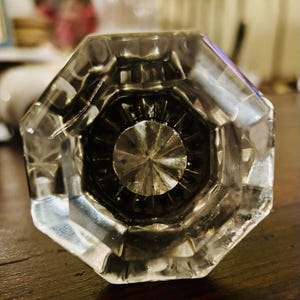 Salvaged Antique 8Point Glass Door Knob Set  Brass Hardware  Threaded Spindle   1920s