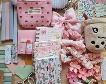Kawaii Stationery Bundle: Journaling Supplies, Pens, Stickers, Scrunchies (Mystery Scoop)