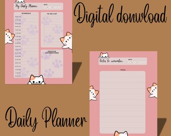 Digital Daily planner, Digital template, Daily To Do List, Daily Schedule, Instant Download, US letter 8.5in by 11in