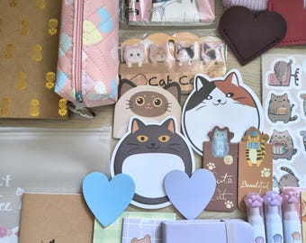 Lucky Scoop Überraschungsbox mit niedlichen Katzen-Schreibwaren. Wähle deine Überraschungen! Entzückende Schreibwaren und Accessoires mit Katzenmotiven.