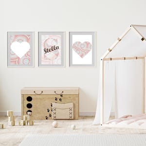 Set of 3 Personalised Nursery Prints Digital Download Baby or Toddler Room Wall Art Custom Contemporary Aboriginal Art