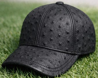 Handmade Ostrich Embossed Cowhide Leather Baseball Cap