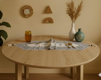 Floral Embroidered Table Runner: Turkish Linen Cotton, Boho Farmhouse Decor - Gifts for Runners