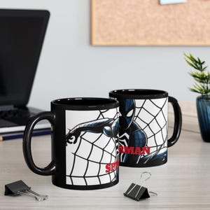 Spiderman Black Mug | superhero inspired Coffee Cup, coffee lovers gift image 4