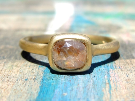 Cushion Diamond Ring , Gold Engagement Ring , Rose Cut Diamond Ring ,  Modern Engagement Ring , Unique Diamond Ring