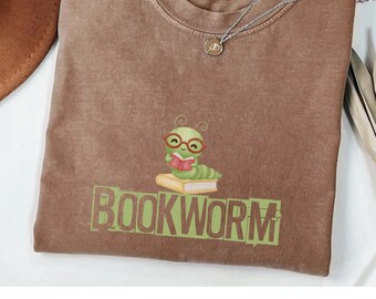 Comfort Colors Bookworm T-Shirt, Caterpillar Reading Graphic Tee