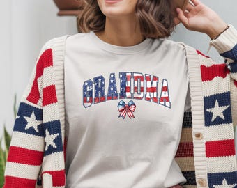 Comfort Colors American Grandma Shirt, Patriotic Grandma T-Shirt, Retro USA Flag Grandma Tee