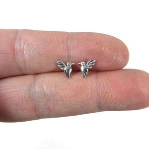 Tiny Hummingbird Sterling Silver Studs, Hummingbird Earrings, Kids Earrings, Tiny Studs, Bird Studs, Minimalist Earring, Dainty Earrings