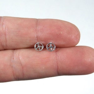 Peace Sign Tiny Sterling Silver Stud Earrings, Peace Sign Studs, Tiny Earrings, Tiny Studs, Cartilage Studs, Minimalist Earring
