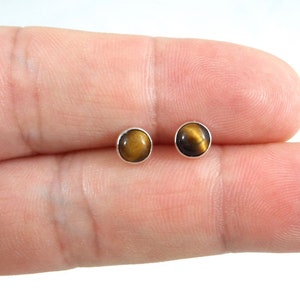 Tigers Eye Stud Earrings in Sterling Silver, Tigers Eye Earrings, 5mm Earrings, Minimalist Earrings, Dainty Earrings, Tigers Eye Jewelry