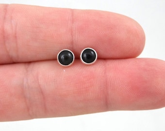 Black Onyx Studs in Sterling Silver, Onyx Stud Earrings, 5mm Onyx Earrings, Sterling Silver Black Earrings, Minimalist Studs, Boho Earrings