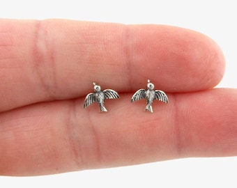 Sparrow Earrings in Sterling Silver, Sparrow Silver Studs, Bird Earrings, Animal Earrings, Flying Bird Earrings, Dainty Studs,Silver Studs