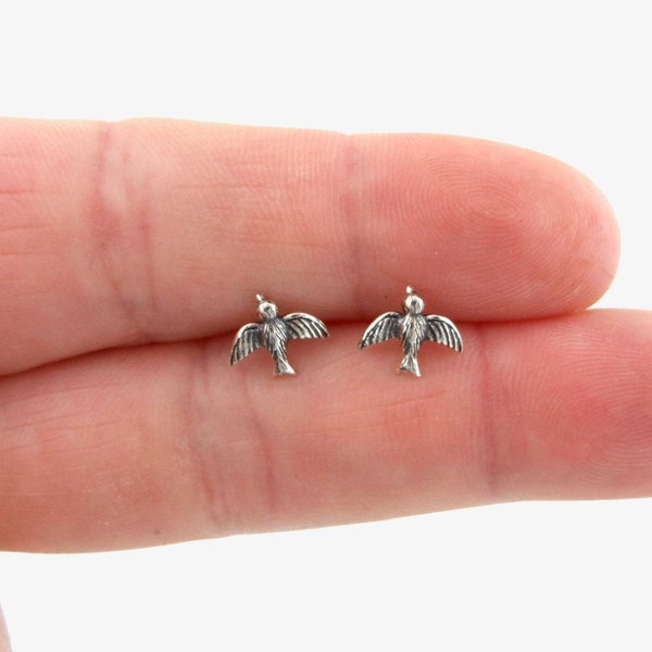 Sparrow Earrings in Sterling Silver, Sparrow Silver Studs, Bird Earrings, Animal Earrings, Flying Bird Earrings, Dainty Studs,Silver Studs