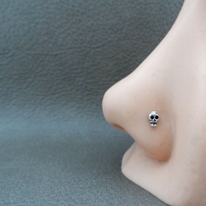 Tiny Skull Nose Stud in Sterling Silver, Tiny Skull Stud, Silver Nose Stud, Multiple Piercings, Helix Stud, Tiny Nose Stud, Body Piercing