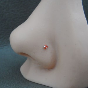 Tiny Red Coral Nose Stud in Sterling Silver, Tiny Coral Stud, 2mm Nose Stud, Multiple Piercings, Helix Stud, Tiny Nose Stud,
