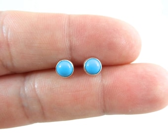 Turquoise Stud Earrings in Sterling Silver, Turquoise Earrings, 5mm Earrings, Minimalist Earrings, Dainty Earrings, Turquoise Stone Studs