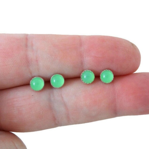 Uranium Glass Earrings in Sterling Silver, Green Uranium Glass Earrings, 5mm Studs, Fluorescent Earrings, Vaseline Glass Studs, Gift for Her