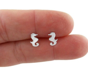 Seahorse Earrings in Sterling Silver, Seahorse Sterling Studs, Kids Earrings, Tiny Studs, Animal Studs, Ocean Jewelry, Girls Earrings