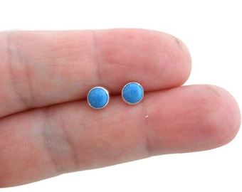 Denim Lapis Stud Earrings in Sterling Silver, Denim Lapis Earrings, 5mm Earrings, Tiny Earrings, Dainty Earrings, Southwestern Jewelry