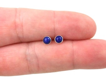 Lapis Earrings in Sterling Silver, Lapis Stud Earrings, Blue Earrings, Minimalist Earrings, Dainty Earrings, Gift for Her, Girls Earrings
