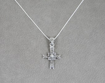 Handmade silver cross Art deco silver marcasite cross pendant Masrcasite cross necklace Art deco silver jewelry Catholic gift