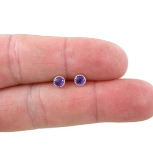 Rose Cut Amethyst Earrings in Sterling Silver, Amethyst Stud Earrings, Purple Earrings, February Birthstone Gift for Her, 4mm studs
