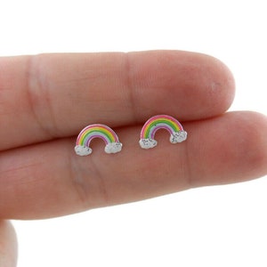 Rainbow Stud Earrings in Sterling Silver, Rainbow and Cloud Earrings, Rainbow Studs, Tiny Studs, Cloud Earrings, Dainty Earrings