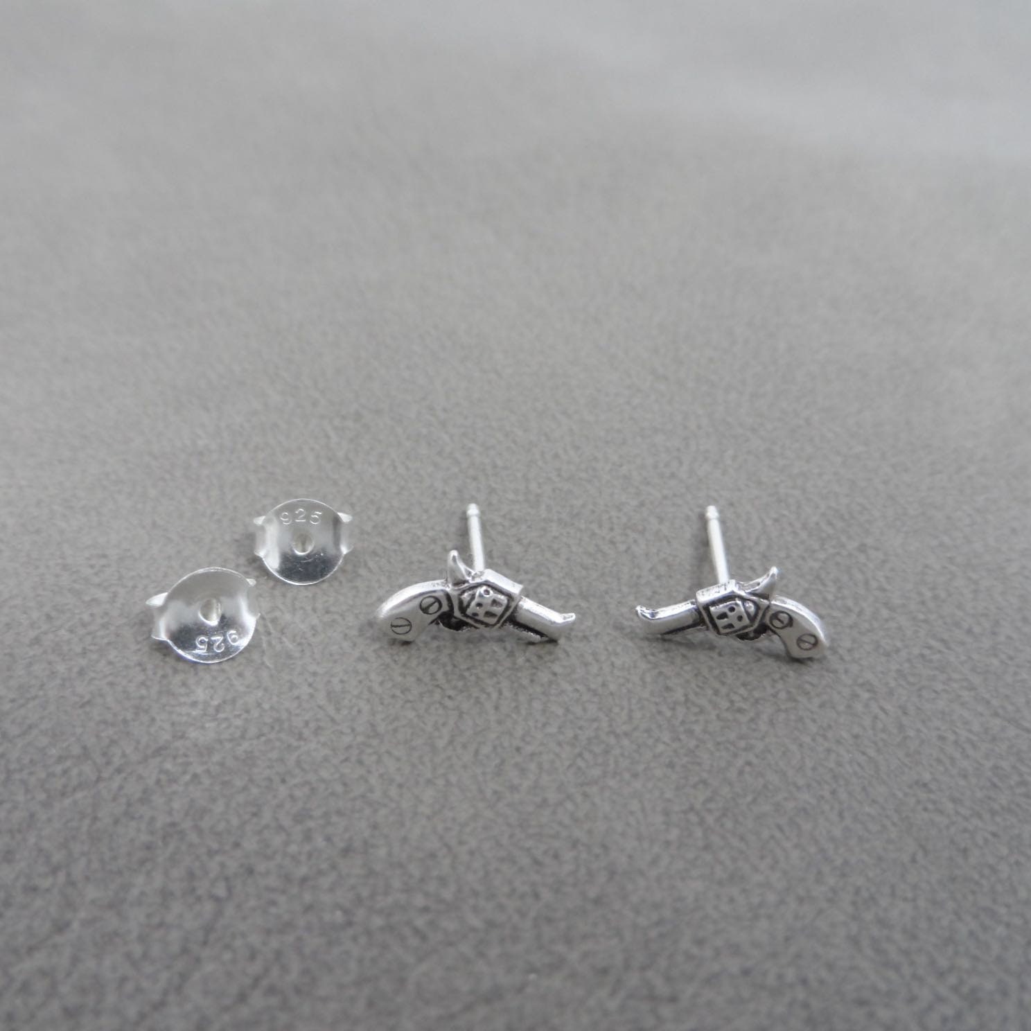 Revolver Gun Earrings in Sterling Silver, Gun Stud Earrings, Pistol Earrings, Tiny Studs, Cowgirl Studs, Revolver Earrings, Western Earrings
