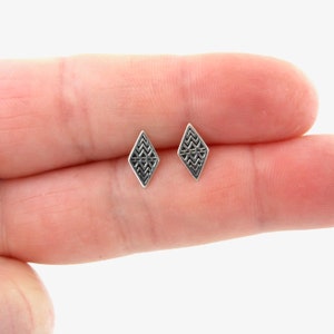 Diamond  Studs in Sterling Silver, Stamped Diamond Sterling Earrings, Silver Studs, Minimalist Studs, Dainty Earrings, Southwestern Earrings