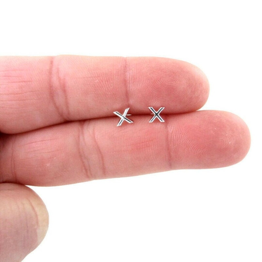 Orecchini A Perno Argento 925 Con Zirconi Incrociati - Nuovi Con Etichette