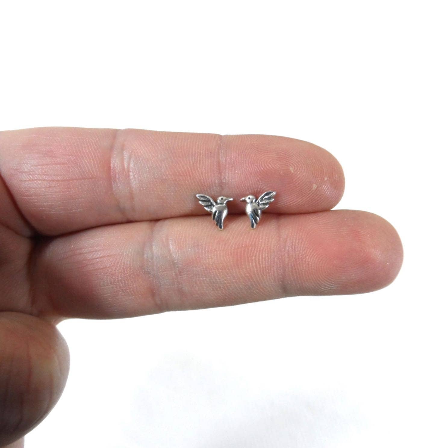 Tiny Hummingbird Sterling Silver Studs, Hummingbird Earrings, Kids Earrings, Tiny Studs, Bird Studs, Minimalist Earring, Dainty Earrings