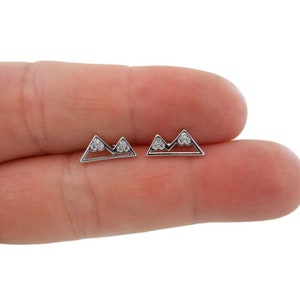 Mountain Earrings in Sterling Silver, CZ Earrings, Snow Capped Mountain Earrings, Mountain Studs, Sterling Silver Mountain, Outdoor Earrings