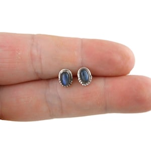 Labradorite Stud Earrings in Sterling Silver, Labradorite Earrings, Oval Earrings, Minimalist Earrings, Labradorite Studs, Gemstone Earrings