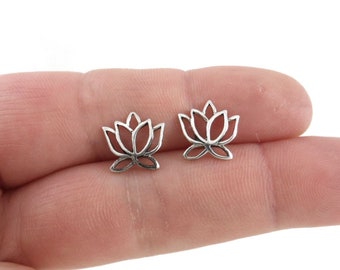 Lotus Flower Earrings in Sterling Silver, Lotus Stud Earrings, Flower Earrings, Dainty Earrings, Sterling Silver Earrings, Gift for Her