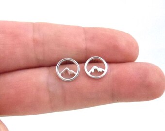 Orecchini da montagna in argento sterling, orecchini da montagna, borchie da montagna, montagna in argento sterling, orecchini da esterno, regalo per lei