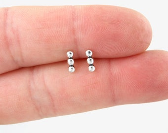Dotted Bar Stud Earrings in Sterling Silver, Bar Earrings, Bar Studs, Tiny Silver Earrings, Tiny Studs, Cartilage Studs, Minimalist Earring