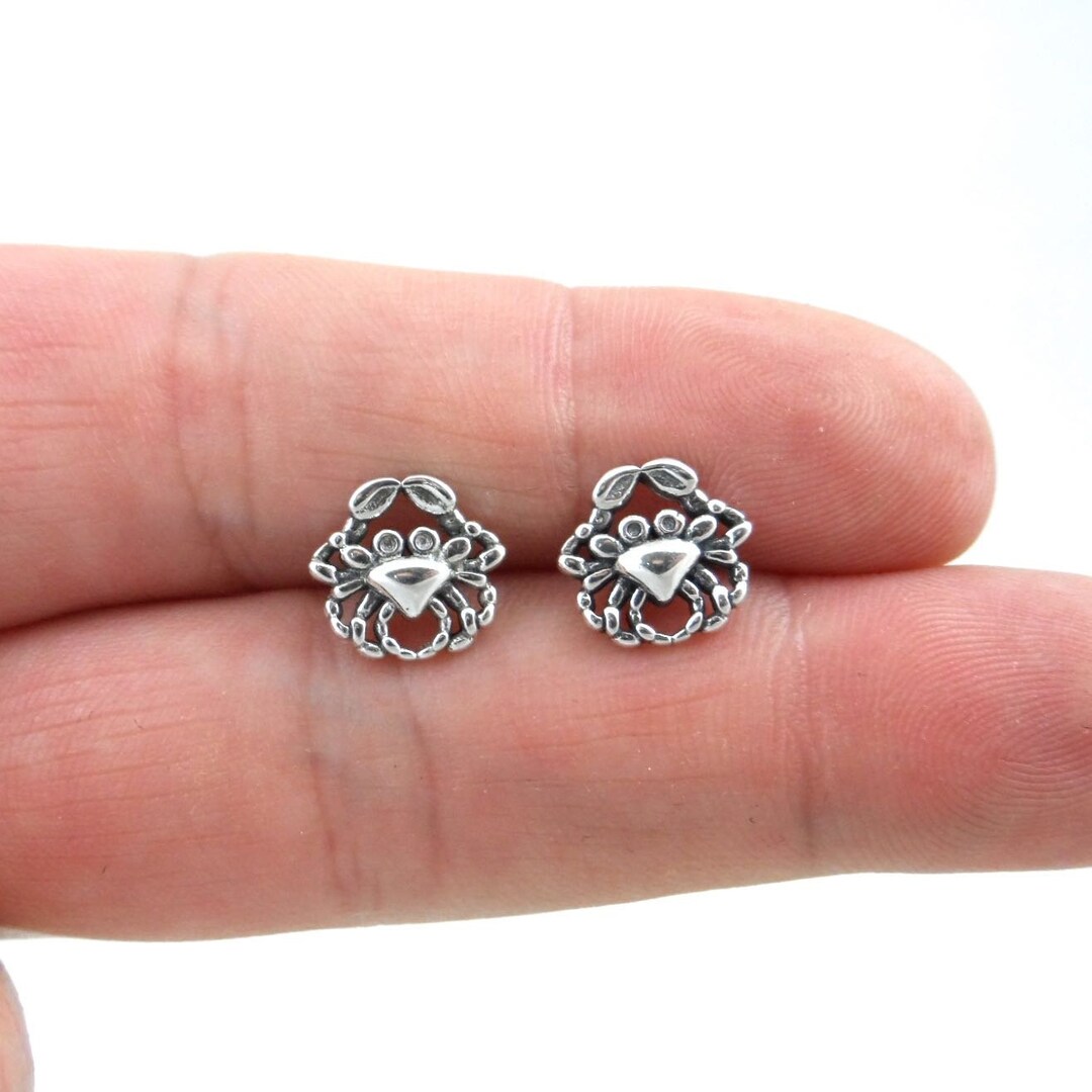 Crab Earrings in Sterling Silver Crab Earrings Zodiac Etsy