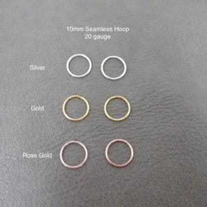 10mm Hoop Sterling Silver Earrings,Seamless Hoop Earrings, Upper Hoop Earrings, Sterling Silver Hoops, Cartilage Silver Hoop,Nose Ring