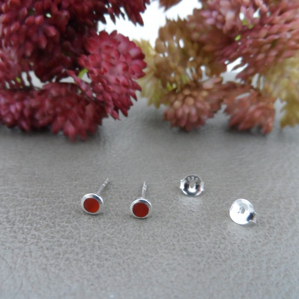 Tiny Red Agate Earrings in Sterling Silver, Agate Earrings,Red Earrings, Minimalist Earrings, 4mm Earrings, Gift for Her, Girls Earrings