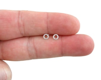 Tiny Circle Earrings in Sterling Silver, Open Circle Earrings, Cartilage Studs, Minimalist Earrings, Tiny Silver Studs, Dainty Earrings