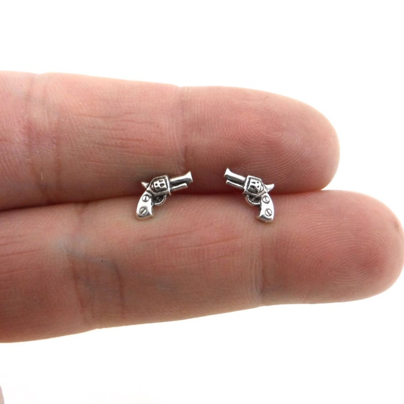 Revolver Gun Earrings in Sterling Silver Gun Stud Earrings Etsy
