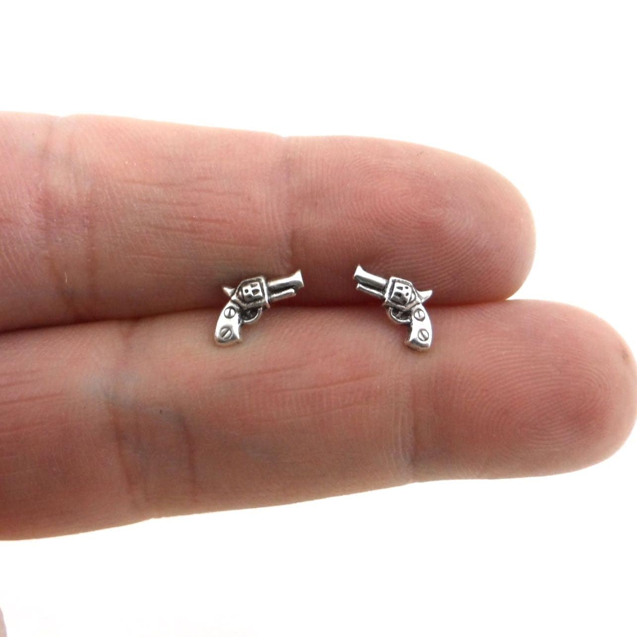 Revolver Gun Earrings in Sterling Silver, Gun Stud Earrings, Pistol Earrings, Tiny Studs, Cowgirl Studs, Revolver Earrings, Western Earrings