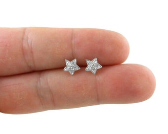 Crystal Star Earrings in Sterling Silver, Crystal Star Earrings, Tiny Star Earrings, Sterling Silver Earrings, Sterling Earrings