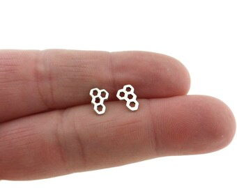 Honeycomb Earrings in Sterling Silver, Honeycomb Studs, Simple Honeycomb Earrings, Modern Earrings, Dainty Earrings, Sterling Silver Studs